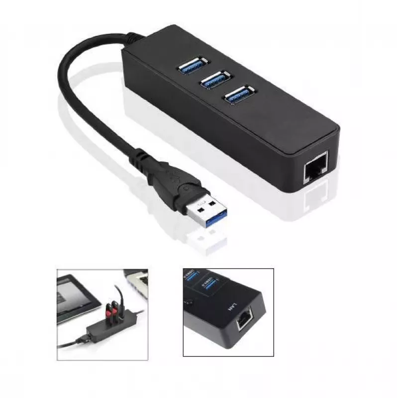 Microconnect MC-USB3.0HUBWETH nešiojamojo kompiuterio dokas / prievado replikatorius USB 3.2 Gen 1 (3.1 Gen 1) Type-A juodas
