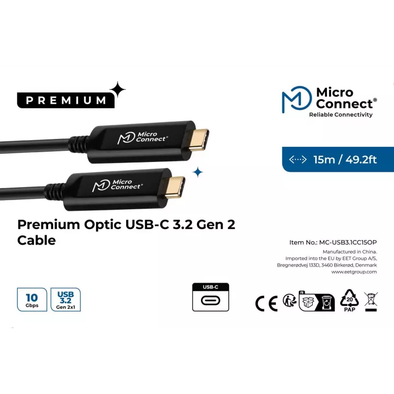 Microconnect MC-USB3.1C15OP USB laidas USB 3.2 Gen 2 (3.1 Gen 2) 15 m USB C Juoda