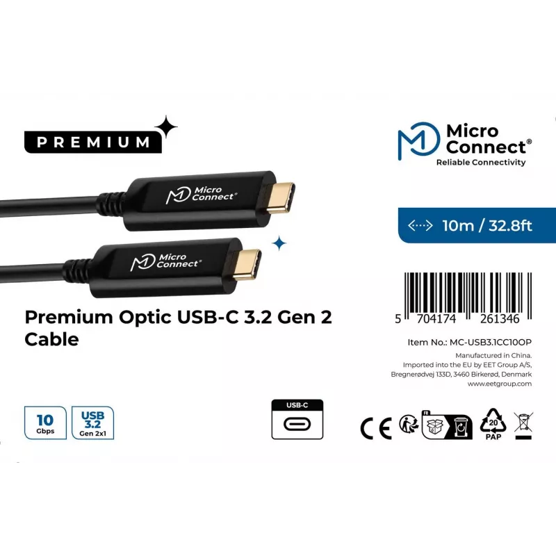 Microconnect MC-USB3.1CC10OP USB laidas USB 3.2 Gen 2 (3.1 Gen 2) 10 m USB C juodas