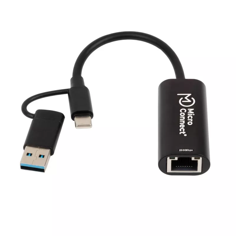 Microconnect MC-USBACNET2.5G magistralės keitiklis USB C RJ-45 0,2 m juoda