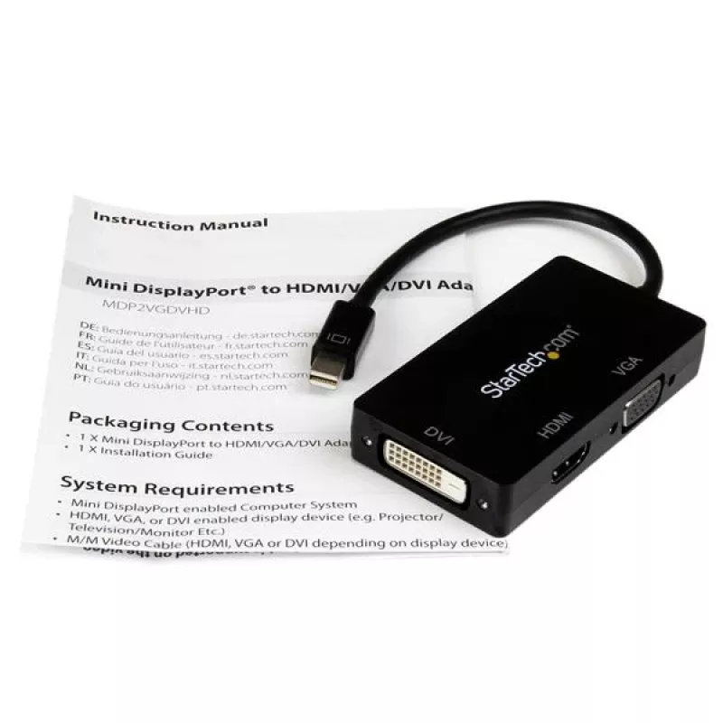 StarTech.com Travel A/V Adapter: 3-in-1 Mini DisplayPort į VGA DVI arba HDMI keitiklis