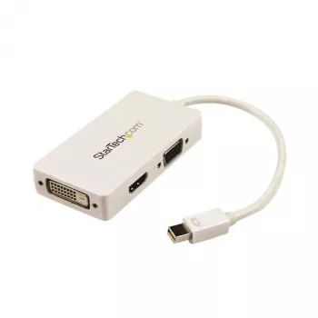 StarTech.com kelioninis garso ir vaizdo adapteris: 3-in-1 Mini DisplayPort į VGA DVI arba HDMI keitiklis - Baltas
