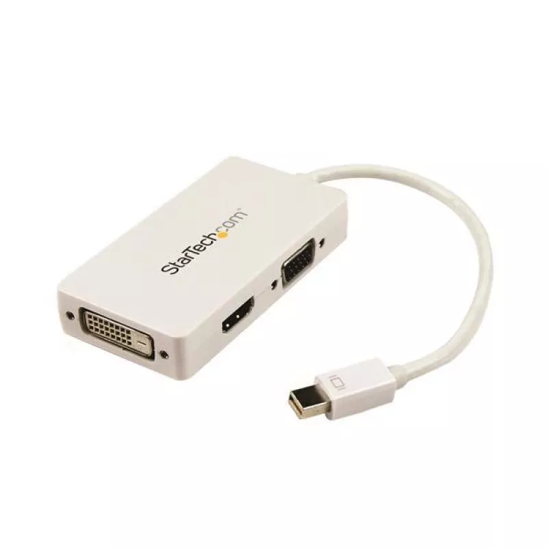 StarTech.com kelioninis garso ir vaizdo adapteris: 3-in-1 Mini DisplayPort į VGA DVI arba HDMI keitiklis - Baltas