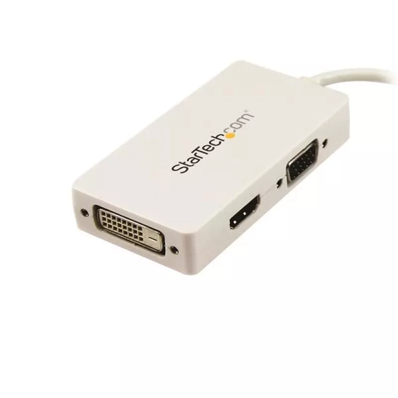 StarTech.com kelioninis garso ir vaizdo adapteris: 3-in-1 Mini DisplayPort į VGA DVI arba HDMI keitiklis - Baltas