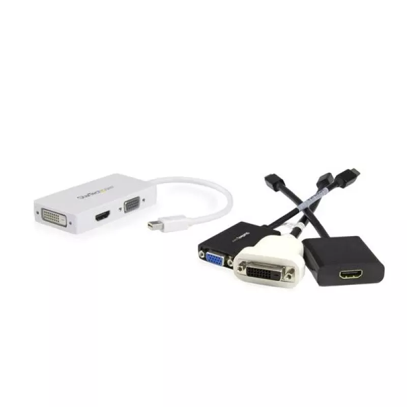 StarTech.com kelioninis garso ir vaizdo adapteris: 3-in-1 Mini DisplayPort į VGA DVI arba HDMI keitiklis - Baltas