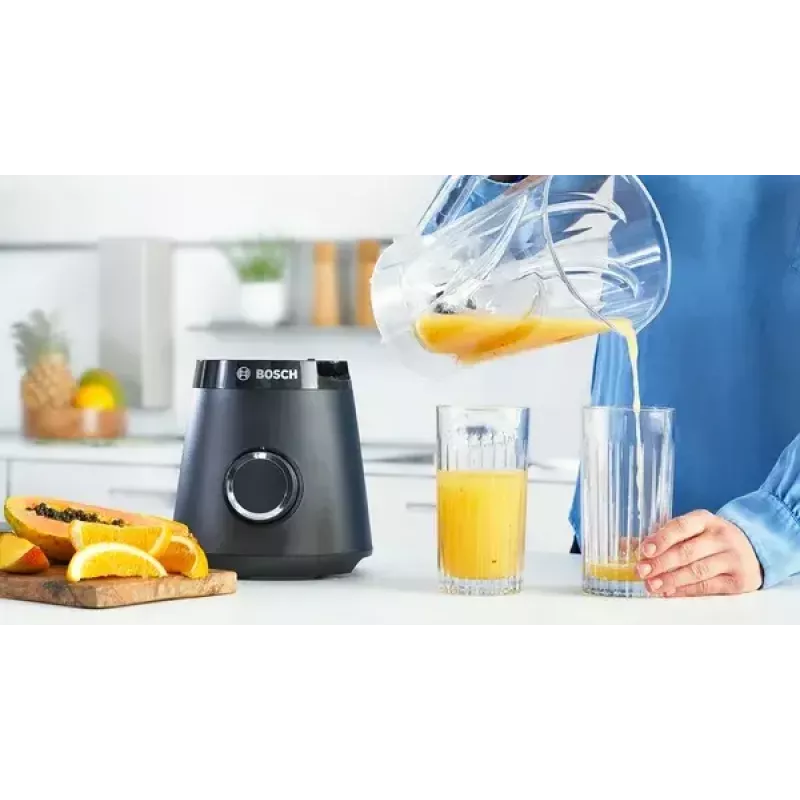 Stacionarus plaktuvas Bosch Serie 4 MMB6141B — 1200 W, 1,5 l Tritan dubuo, 2 greičiai, ledo smulkinimas, juodas