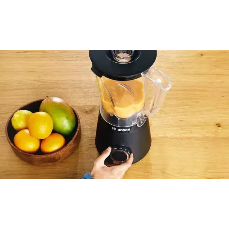 Stacionarus plaktuvas Bosch Serie 4 MMB6141B — 1200 W, 1,5 l Tritan dubuo, 2 greičiai, ledo smulkinimas, juodas
