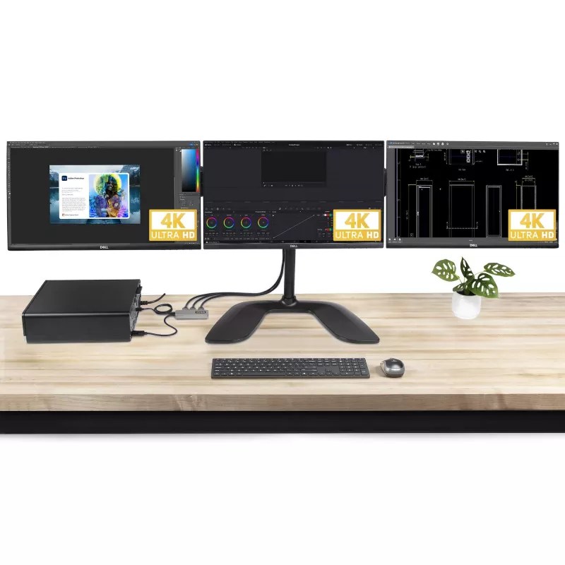 “StarTech.com” 3 prievadų MST šakotuvas – DisplayPort į 3 HDMI, trigubi 4K 60Hz monitoriai, DP 1.4 kelių monitorių vaizdo adapteris, 1 pėdos (30 cm) integruotas laidas, maitinamas per USB, tik “Windows”