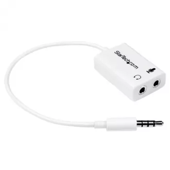 StarTech.com baltas ausinių adapteris, skirtas ausinėms su atskirais ausinių / mikrofono kištukais – 3,5 mm 4 kontaktų į 2x 3 kontaktų 3,5 mm M/F