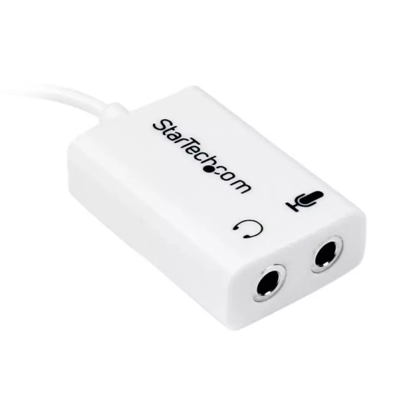 StarTech.com baltas ausinių adapteris, skirtas ausinėms su atskirais ausinių / mikrofono kištukais – 3,5 mm 4 kontaktų į 2x 3 kontaktų 3,5 mm M/F