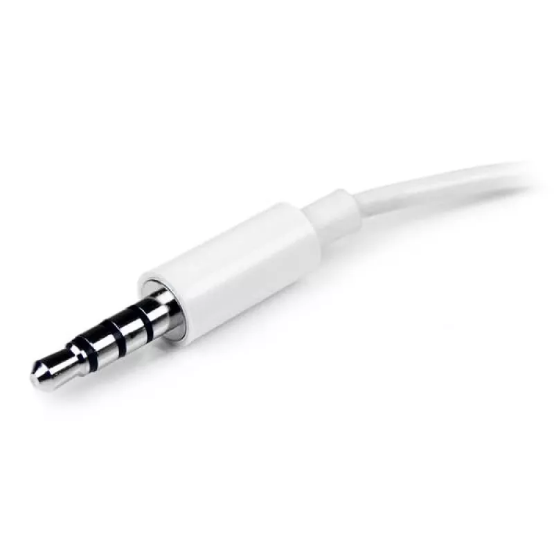 StarTech.com baltas ausinių adapteris, skirtas ausinėms su atskirais ausinių / mikrofono kištukais – 3,5 mm 4 kontaktų į 2x 3 kontaktų 3,5 mm M/F