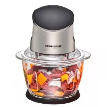Elektrinis maisto smulkintuvas Rommelsbacher MZ 400 — 1,0 l stiklinis dubuo, 400 W, nerūdijančio plieno 4 ašmenų peilis, juodas