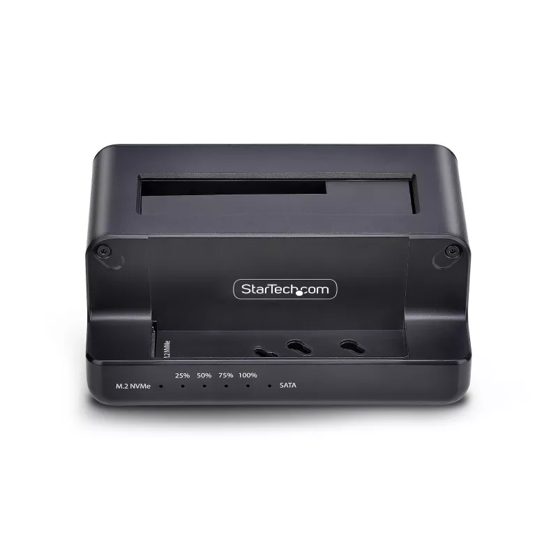 StarTech.com M.2 NVMe → 2,5/3,5 col. SATA diskų kopijavimo įrenginys, dviejų lizdų autonominė SSD klonavimo stotelė / disko dokas, dvikryptis NVMe → SATA / SATA → NVMe, iki 27 GB/min, TAA