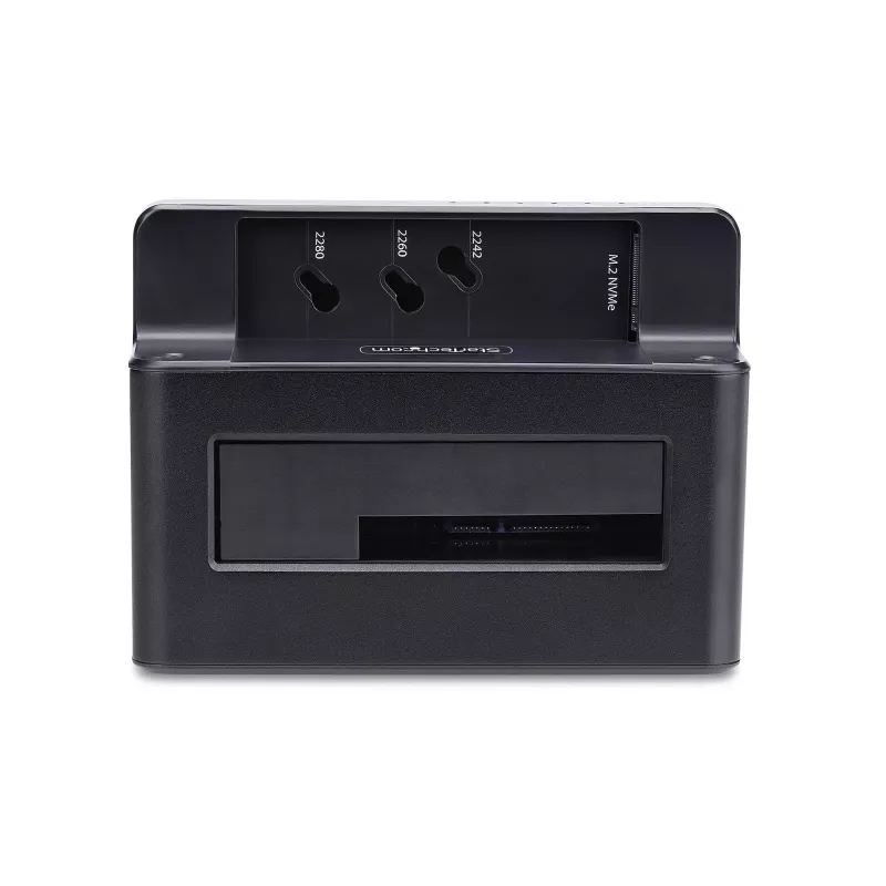 StarTech.com M.2 NVMe → 2,5/3,5 col. SATA diskų kopijavimo įrenginys, dviejų lizdų autonominė SSD klonavimo stotelė / disko dokas, dvikryptis NVMe → SATA / SATA → NVMe, iki 27 GB/min, TAA