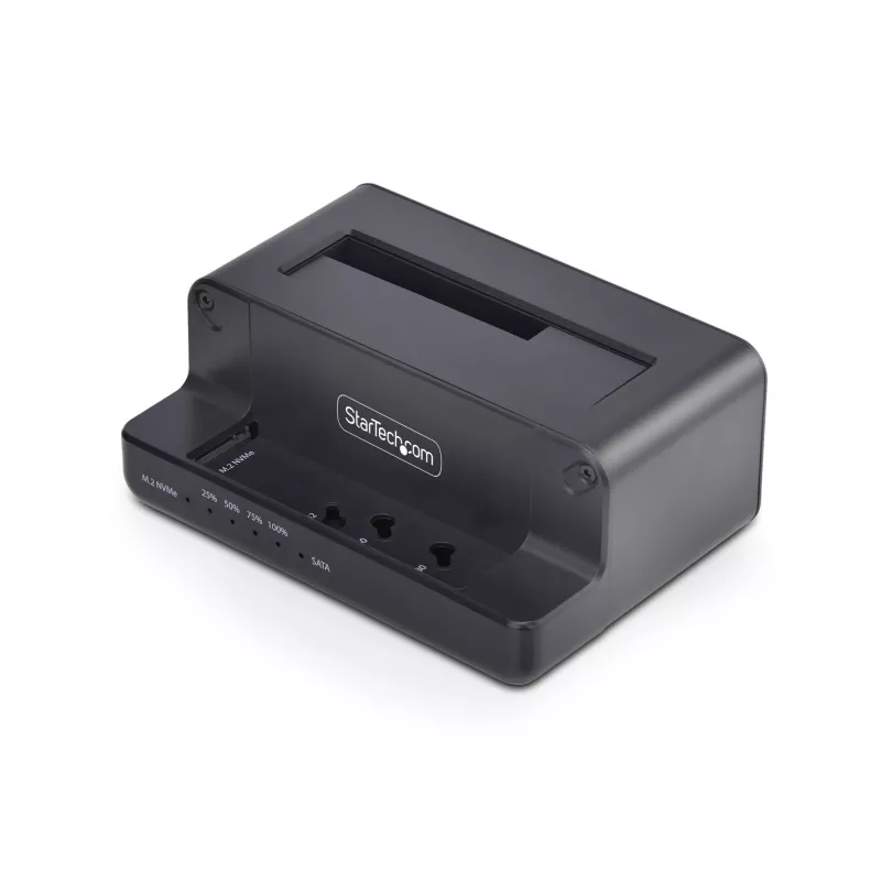 StarTech.com M.2 NVMe → 2,5/3,5 col. SATA diskų kopijavimo įrenginys, dviejų lizdų autonominė SSD klonavimo stotelė / disko dokas, dvikryptis NVMe → SATA / SATA → NVMe, iki 27 GB/min, TAA