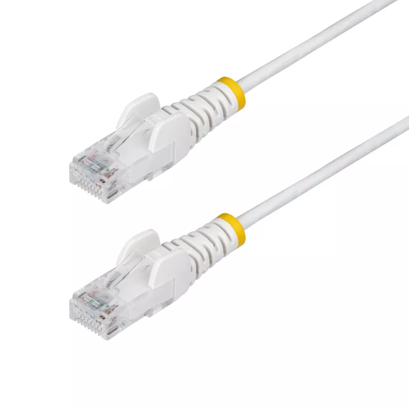 StarTech.com 15 m baltas plonas CAT6 eterneto kabelis, neužsikabinantys kištukai, 100 W PoE, UTP, LSZH, 28AWG gryno vario gyslos, plonas RJ45 tinklo kabelis su įtempimo mažinimo elementais, individualiai testuotas