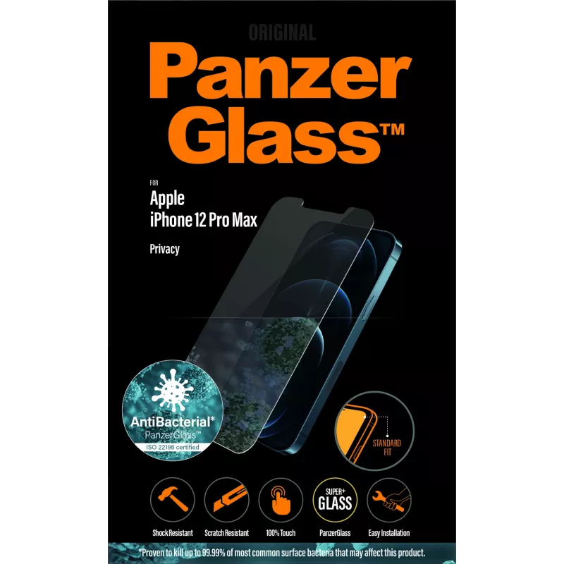 Ekrano apsauga PanzerGlass, skirta Apple iPhone 12 Pro Max, grūdintas stiklas + PET, privatumo filtras, 6,7 col.