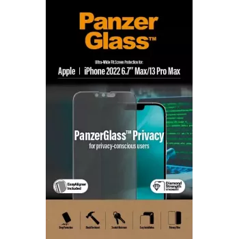 PanzerGlass ® Privatumo ekrano apsauga iPhone 14 Plus | 13 Pro Max | Itin platus prigludimas su EasyAligner