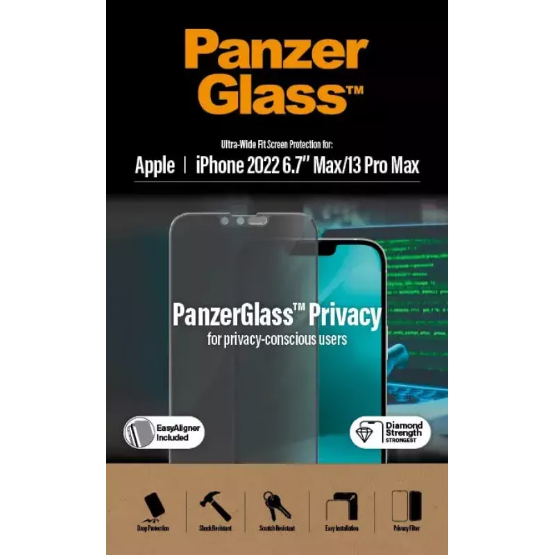 PanzerGlass ® Privatumo ekrano apsauga iPhone 14 Plus | 13 Pro Max | Itin platus prigludimas su EasyAligner