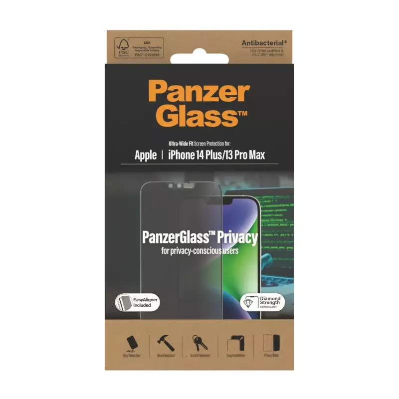 PanzerGlass ® Privatumo ekrano apsauga iPhone 14 Plus | 13 Pro Max | Itin platus prigludimas su EasyAligner