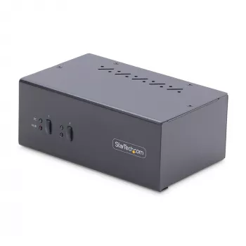 StarTech.com 2 prievadų dviejų monitorių DisplayPort KVM jungiklis, 4K 60Hz, 2x USB 5 Gbps šakotuvo prievadai, 2x USB 2.0 HID prievadai, perjungimas sparčiaisiais klavišais ir mygtuku, atitinka TAA – ESD 3 lygio apsauga