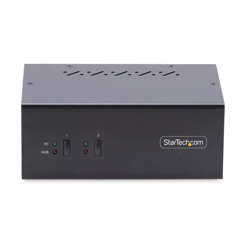 StarTech.com 2 prievadų dviejų monitorių DisplayPort KVM jungiklis, 4K 60Hz, 2x USB 5 Gbps šakotuvo prievadai, 2x USB 2.0 HID prievadai, perjungimas sparčiaisiais klavišais ir mygtuku, atitinka TAA – ESD 3 lygio apsauga