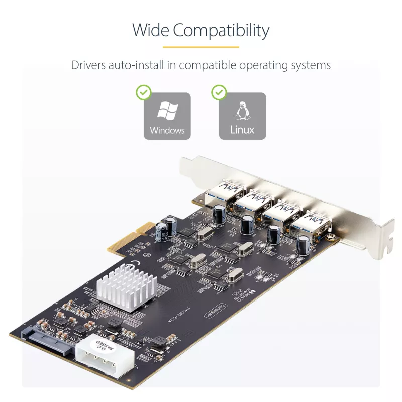 StarTech.com 4 prievadų USB PCIe kortelė, USB 3.2 5 Gbps, PCI Express plėtros kortelė su 4 nepriklausomais USB valdikliais, 4 USB-A prievadai, Windows/macOS/Linux