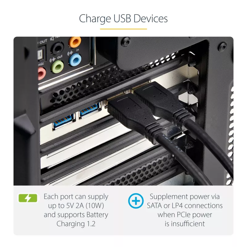 StarTech.com 4 prievadų USB PCIe kortelė, USB 3.2 5 Gbps, PCI Express plėtros kortelė su 4 nepriklausomais USB valdikliais, 4 USB-A prievadai, Windows/macOS/Linux