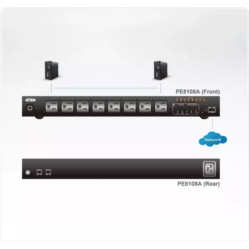ATEN 1U 10A 8 lizdų perjungiamas + matuojamas PDU + nemokama Eco PDU tvarkytuvės programinė įranga