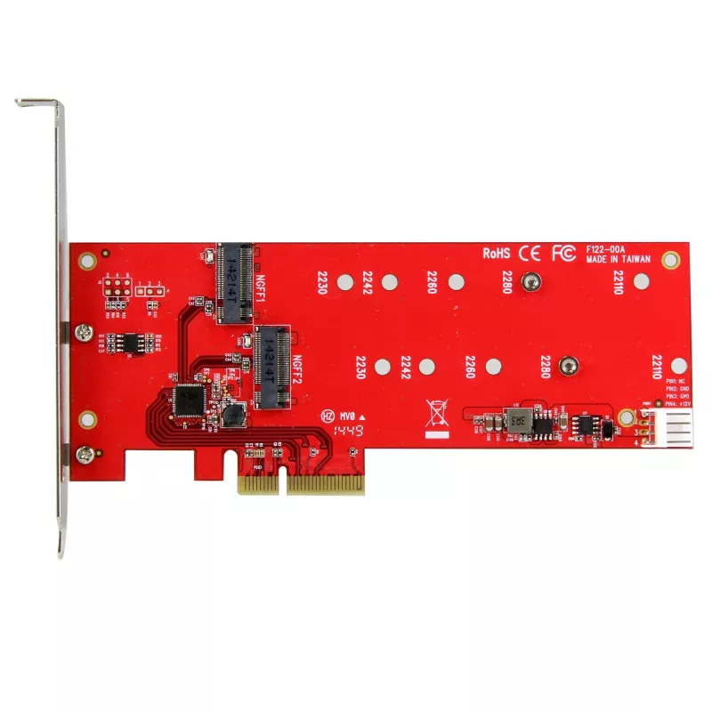 StarTech.com 2x M.2 SATA SSD valdiklio kortelė - PCIe, PCIe, M.2, Pilno aukščio / Žemo profilio, PCI 2.0, Raudona, CE, FCC, TAA