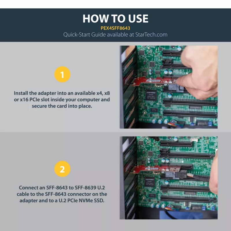 StarTech.com x4 PCI Express į SFF-8643 adapteris, skirtas PCIe NVMe U.2 SSD