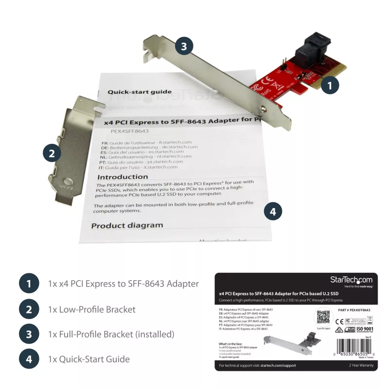 StarTech.com x4 PCI Express į SFF-8643 adapteris, skirtas PCIe NVMe U.2 SSD