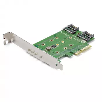 StarTech.com 3 prievadų M.2 SSD (NGFF) adapterio kortelė - 1 x PCIe (NVMe) M.2, 2 x SATA III M.2 - PCIe 3.0