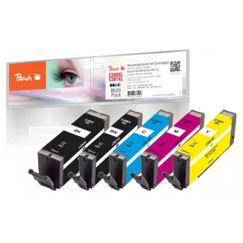 Peach PI100-378 rašalo kasetė 5 vnt. Suderinama didelio (XL) našumo juoda, žalsvai mėlyna, purpurinė, geltona