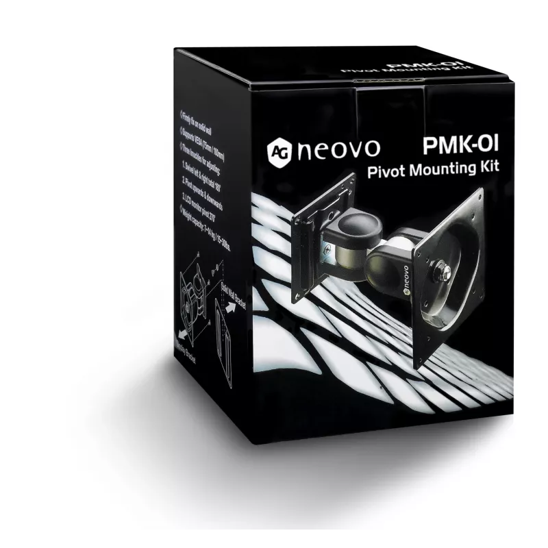 Monitoriaus sieninis/stalinis laikiklis AG Neovo PMK-01 15 colių–32 colių ekranams, VESA 75x75–100x100, maks. apkrova 14 kg, pakreipimas ±90°, pasukimas 180° (Juoda)