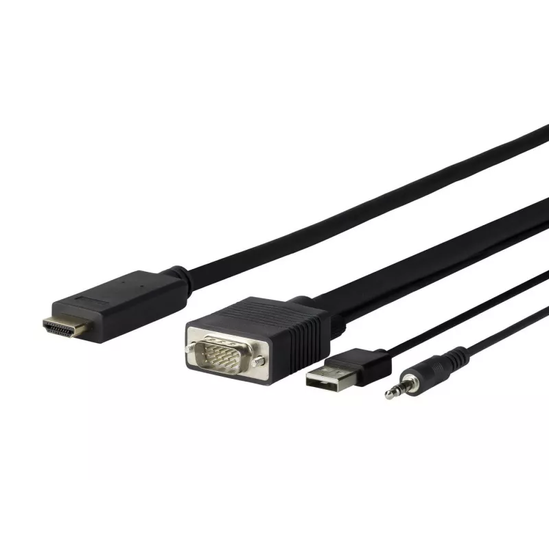 Vivolink PROVGAHDMI1 vaizdo kabelio adapteris 1 m HDMI VGA (D-Sub) + 3,5 mm + USB Type-A juodas