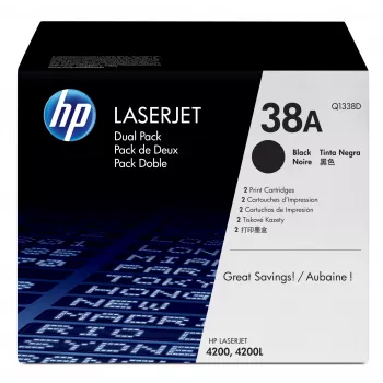 HP 38A 2 pakuotėje Juoda Originali LaserJet Tonerio Kasetė Q1338D, 24000 puslapių, Juoda, 2 vnt.