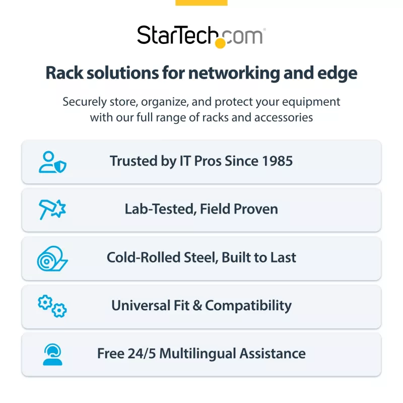 StarTech.com 2U sieninio montavimo tinklo stovas - 14 colių gylio (žemo profilio) - 19 colių pataisų skydo laikiklis sekliam serveriui, IT įrangai, tinklo komutatoriams - 77 svarų/35 kg svorio talpa, juodas