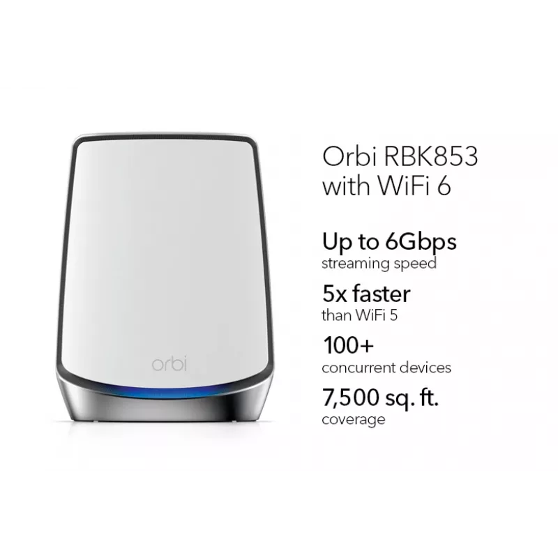 NETGEAR Orbi RBK853 AX6000 WiFi 6 tinklinė sistema Tri-band (2.4 GHz / 5 GHz / 5 GHz) Wi-Fi 6 (802.11ax) Pilka 4 Vidinė