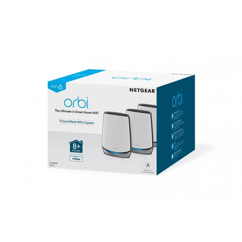 NETGEAR Orbi RBK853 AX6000 WiFi 6 tinklinė sistema Tri-band (2.4 GHz / 5 GHz / 5 GHz) Wi-Fi 6 (802.11ax) Pilka 4 Vidinė