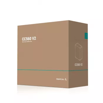 PC korpusas DeepCool CC560 V2 Midi Tower juodas — ATX/microATX, grūdintas stiklas, RGB priekinis apšvietimas, 360 mm priekinis radiatorius, 370 mm GPU