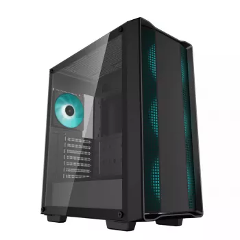PC korpusas DeepCool CC560 V2 Midi Tower juodas — ATX/microATX, grūdintas stiklas, RGB priekinis apšvietimas, 360 mm priekinis radiatorius, 370 mm GPU