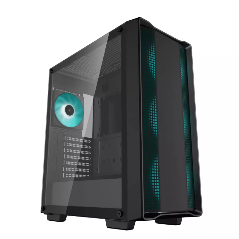 PC korpusas DeepCool CC560 V2 Midi Tower juodas — ATX/microATX, grūdintas stiklas, RGB priekinis apšvietimas, 360 mm priekinis radiatorius, 370 mm GPU