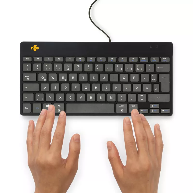 Ergonominė klaviatūra R-Go Tools R-Go Compact Break, kompaktiška klaviatūra su pertraukų programine įranga, QWERTZ (DE), laidinė, juoda