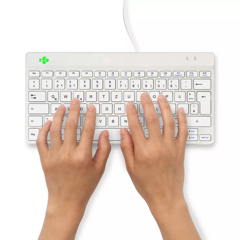 Ergonominė klaviatūra R-Go Tools R-Go Compact Break, kompaktiška klaviatūra su pertraukų programine įranga, QWERTZ (DE), laidinė, balta