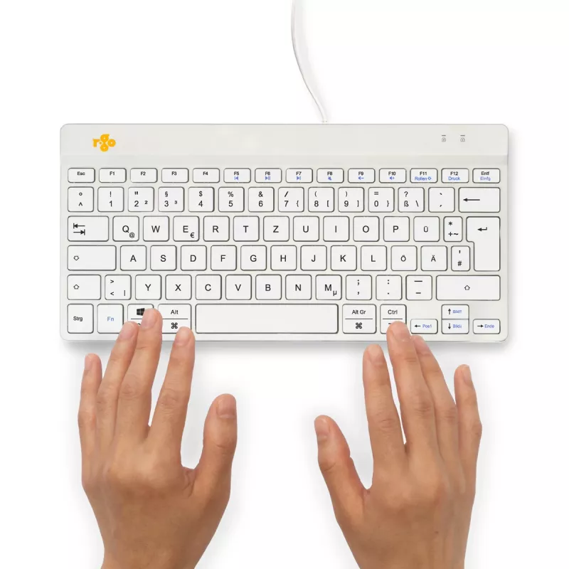 Ergonominė klaviatūra R-Go Tools R-Go Compact Break, kompaktiška klaviatūra su pertraukų programine įranga, QWERTZ (DE), laidinė, balta
