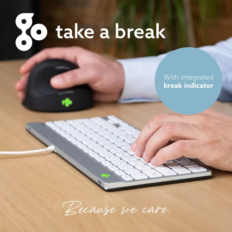 Ergonominė klaviatūra R-Go Tools R-Go Compact Break, kompaktiška klaviatūra su pertraukų programine įranga, QWERTZ (DE), laidinė, balta