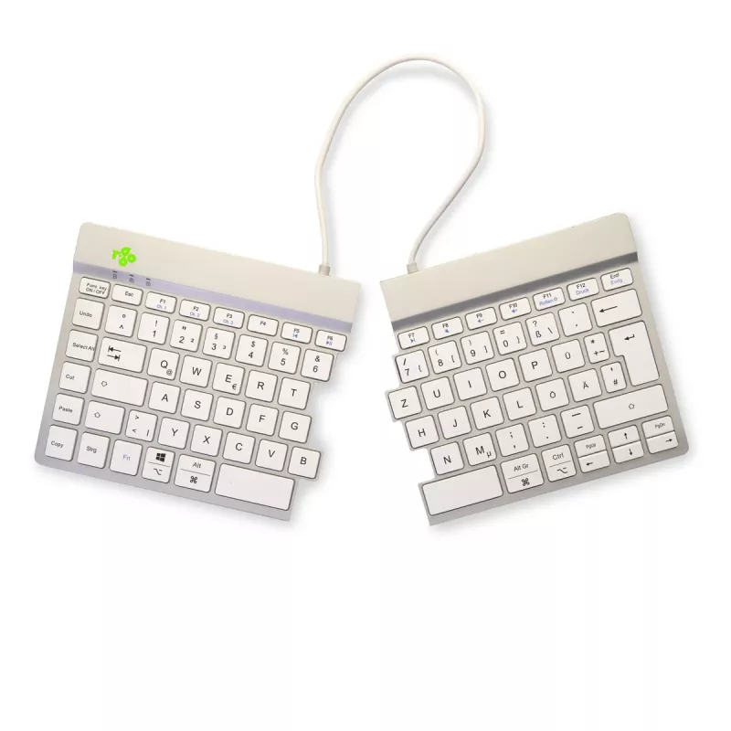 R-Go Tools Ergonominė klaviatūra R-Go Split Break su pertraukų programine įranga, ergonomiška padalinta klaviatūra, QWERTZ (DE), Bluetooth, balta