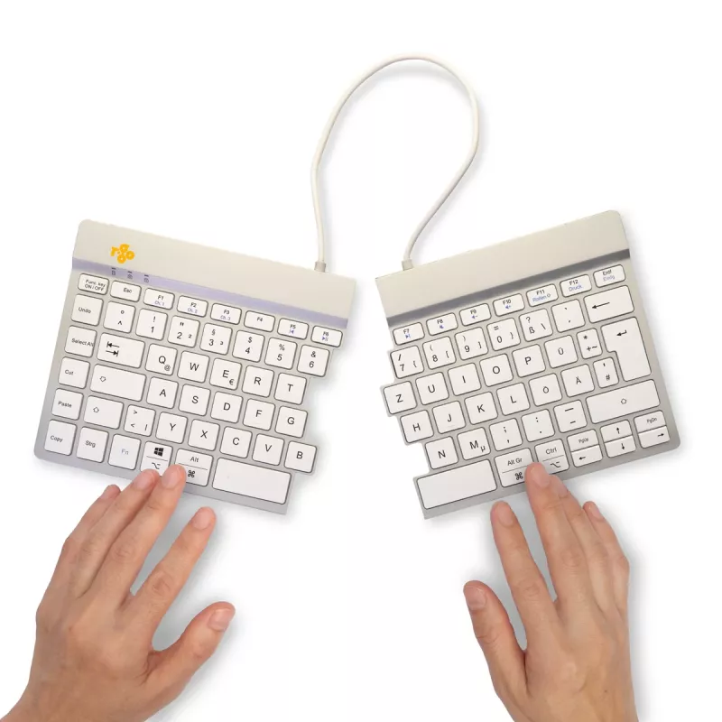 R-Go Tools Ergonominė klaviatūra R-Go Split Break su pertraukų programine įranga, ergonomiška padalinta klaviatūra, QWERTZ (DE), Bluetooth, balta