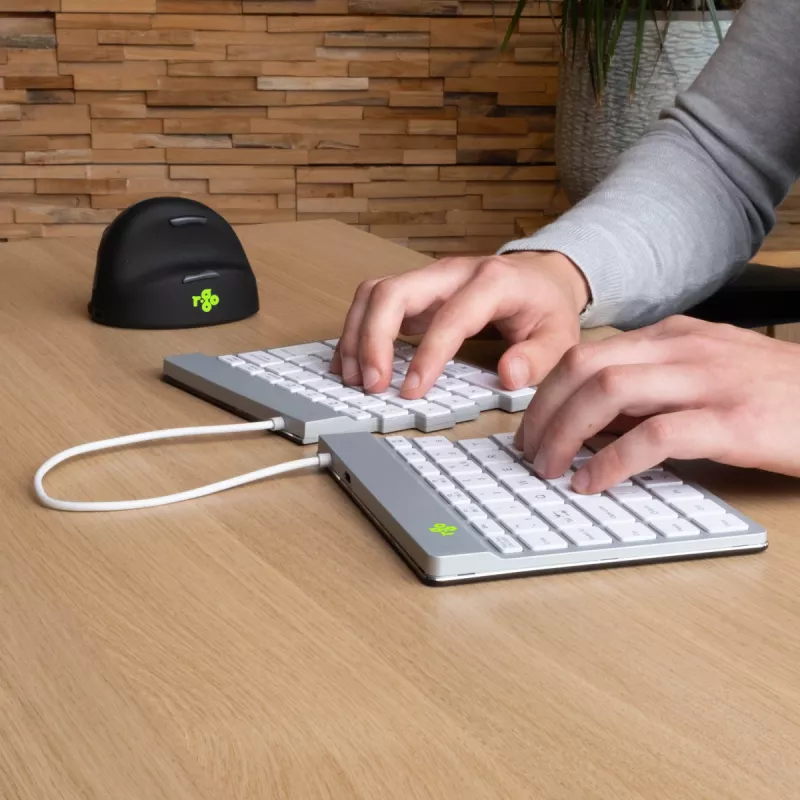 R-Go Tools Ergonominė klaviatūra R-Go Split Break su pertraukų programine įranga, ergonomiška padalinta klaviatūra, QWERTZ (DE), Bluetooth, balta